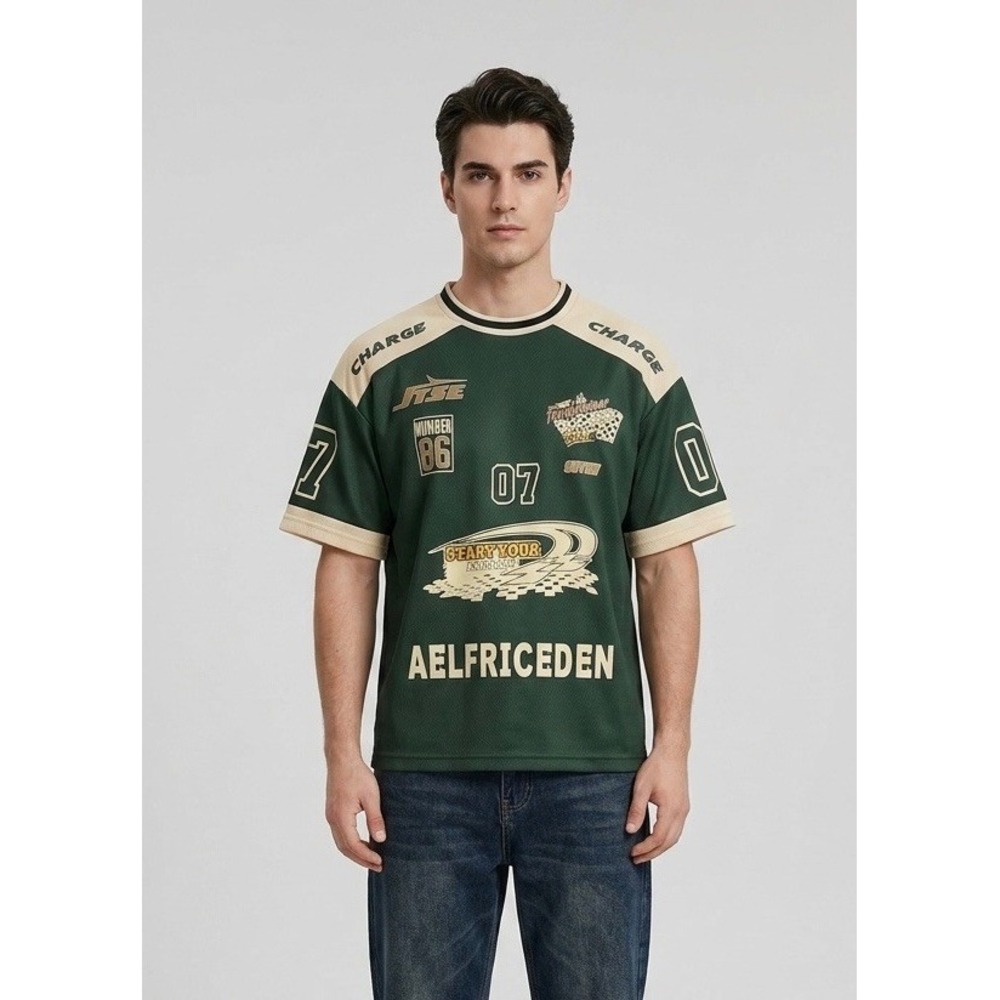 Aelfric Eden Racing Jersey Shirt Green Cream Streetwear Mesh Graphic Tee Size S